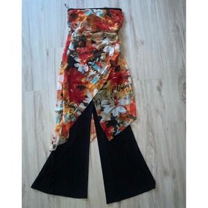 Janine Sleeveless One Piece Layered Boho Asymmetrical Floral Top Flare Pants Sm